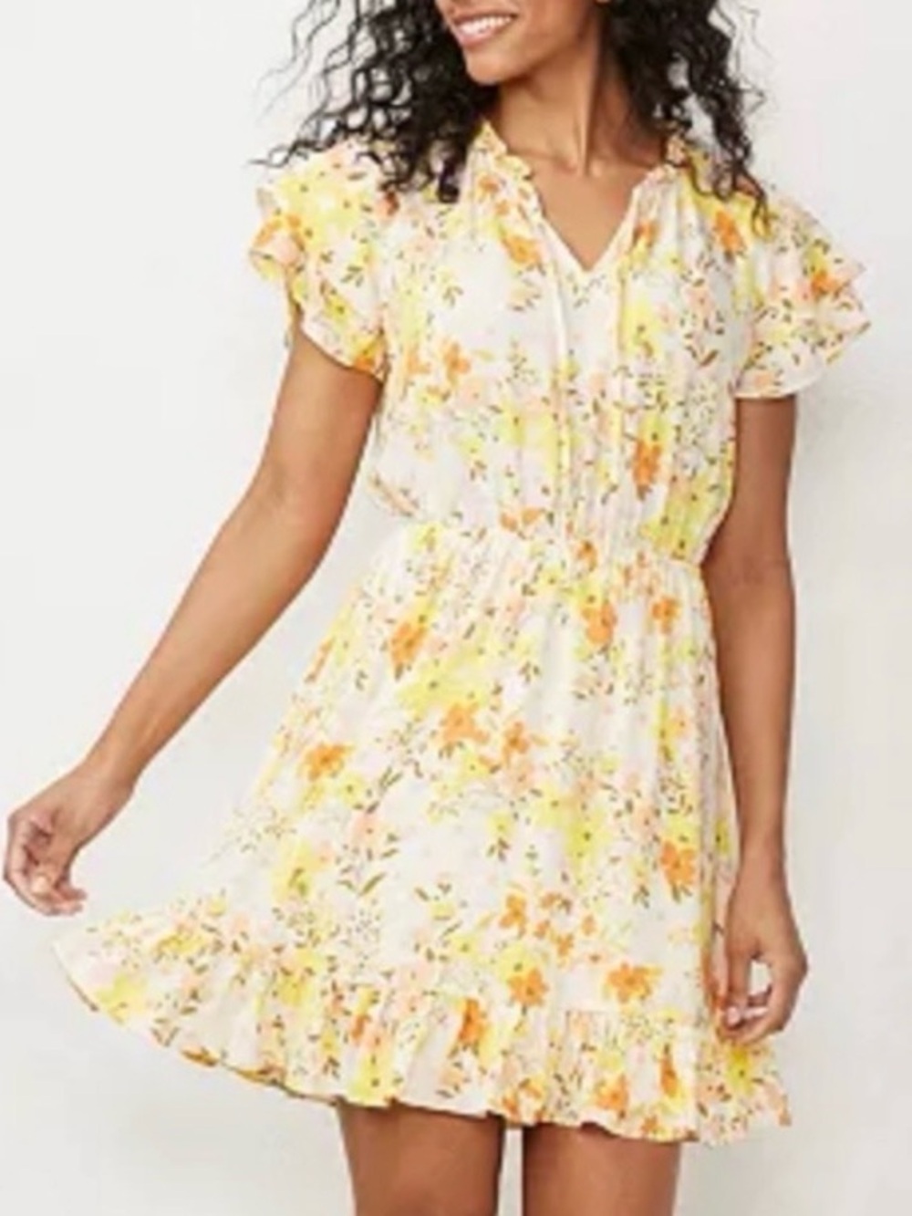 LC Lauren Conrad Yellow Floral Ruffle Mini Dress